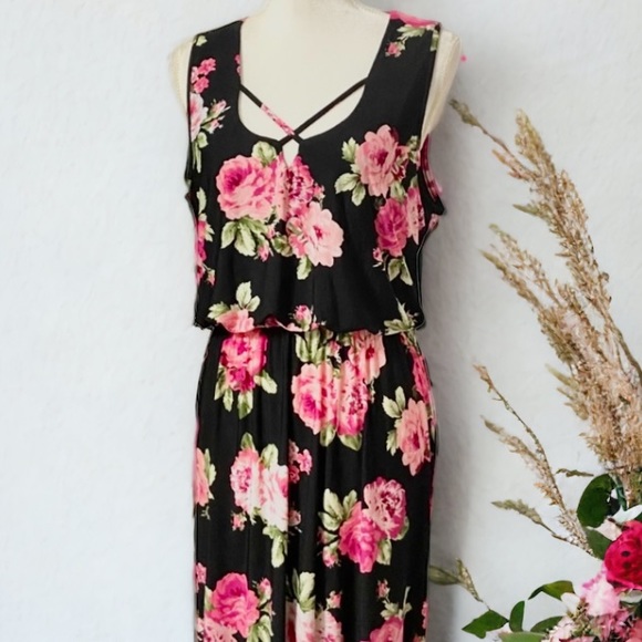 THREE PINK HEARTS FLORAL MAXI DRESS SIZE 2X - Picture 3 of 14